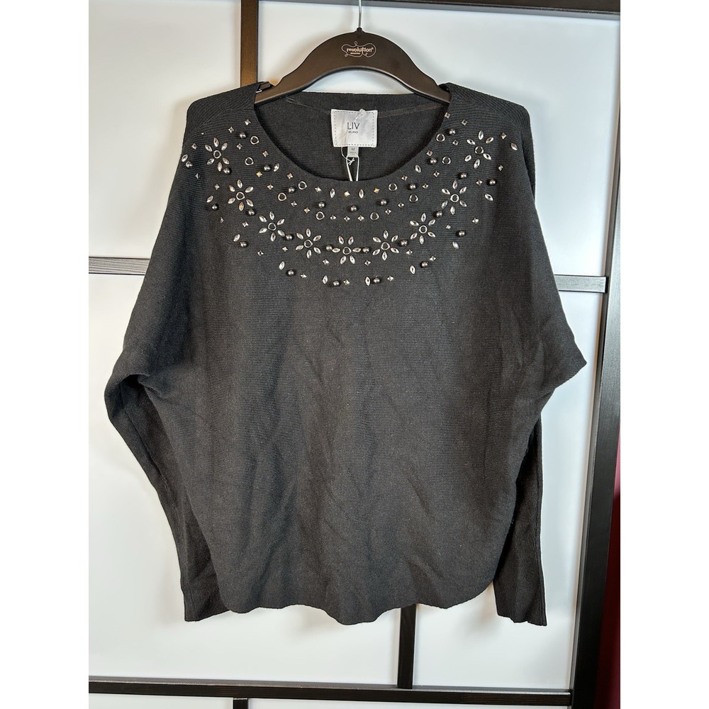 Liv Milano Black Beaded Sweater NWT Size Med‎ Long Sleeve